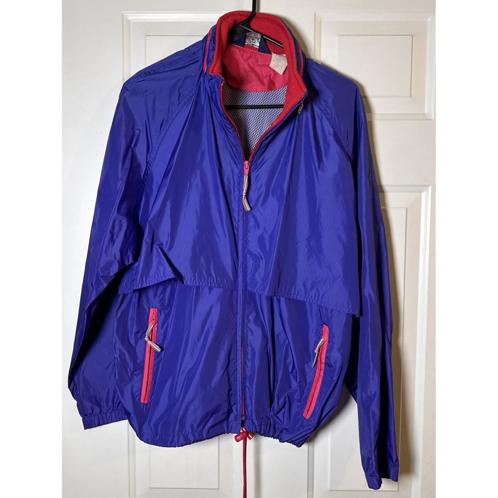 VTG Woolrich Woman Windbreaker Jacket Large Blueberry Nylon Made in Macau